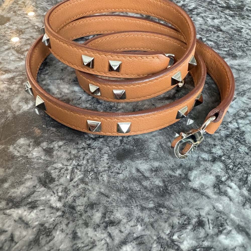 Hermès Tan Leather Strap with Silver Studs / Shoulder Strap for Mini Bags